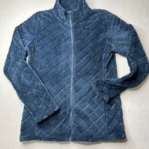 Coral Bay Quilted Plush Fleece Zip Up Jacket Blue Womens Medium